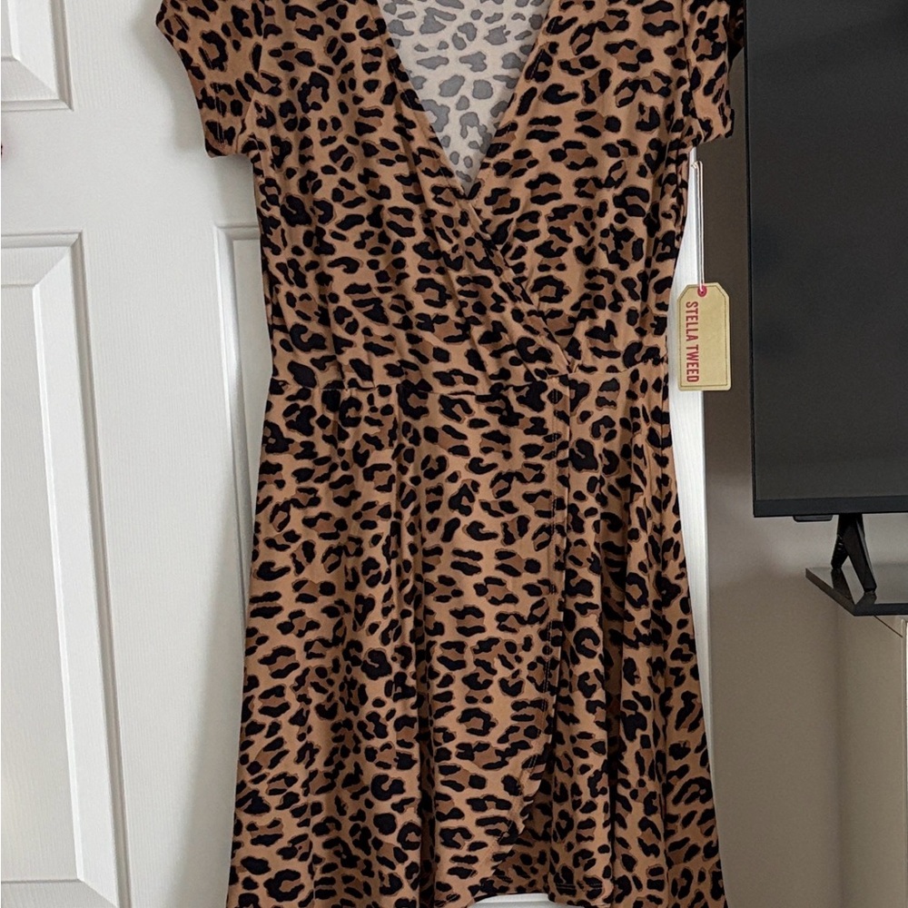 Stella Tweed Leopard Print Wrap Dress - Tan/Black